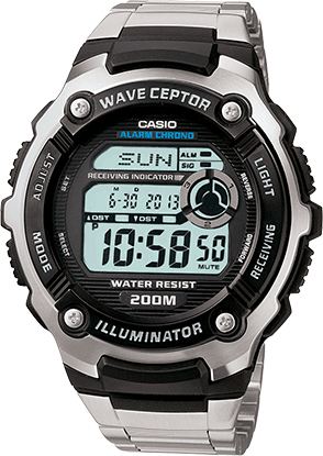 casio atomic digital watch silver