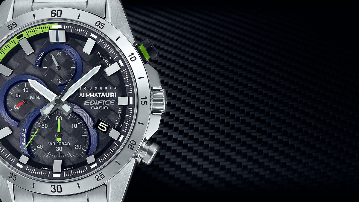 Image of ecbs100 watch with race car in background