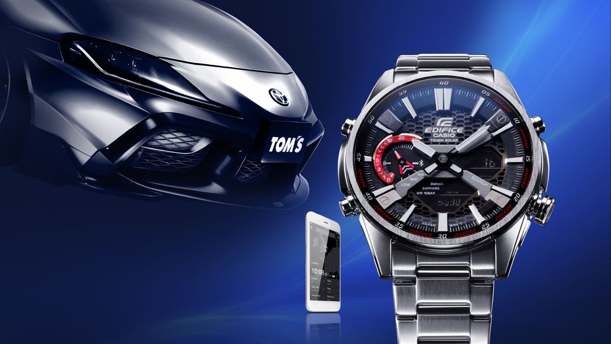 Image of ecbs100 watch with race car in background